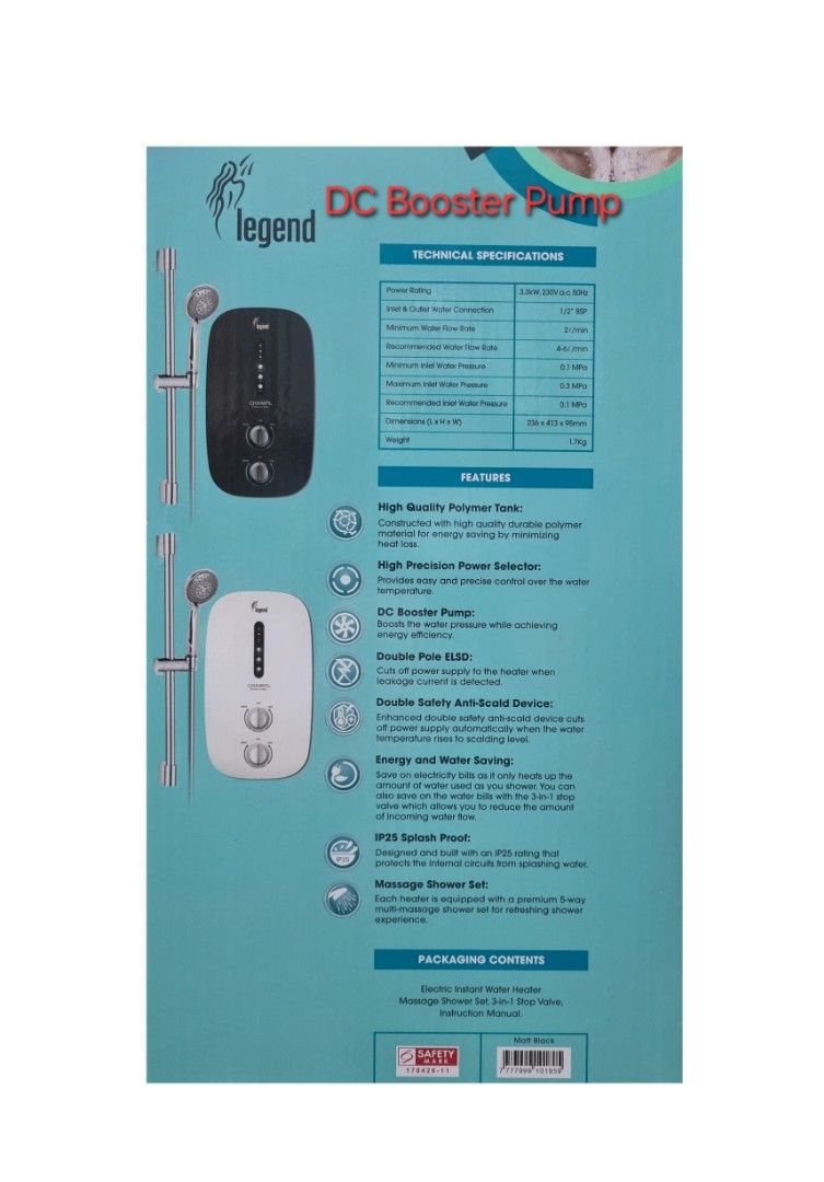 CHAMPS Legend ( DC Booster Pump ) Instant Water Heater. Water Heater ...