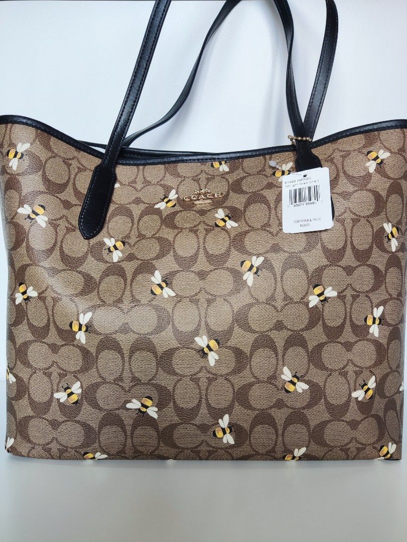Coach City Tote In Signature Canvas With Bee Print Women s handbags