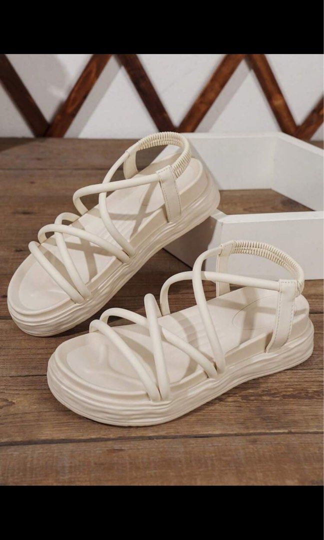 crossed straps off white sandals brand new