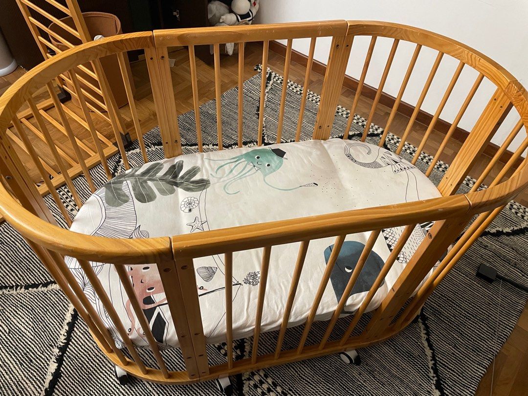 Curved wooden baby cot bed 8 configurations with wheels, Babies & Kids ...