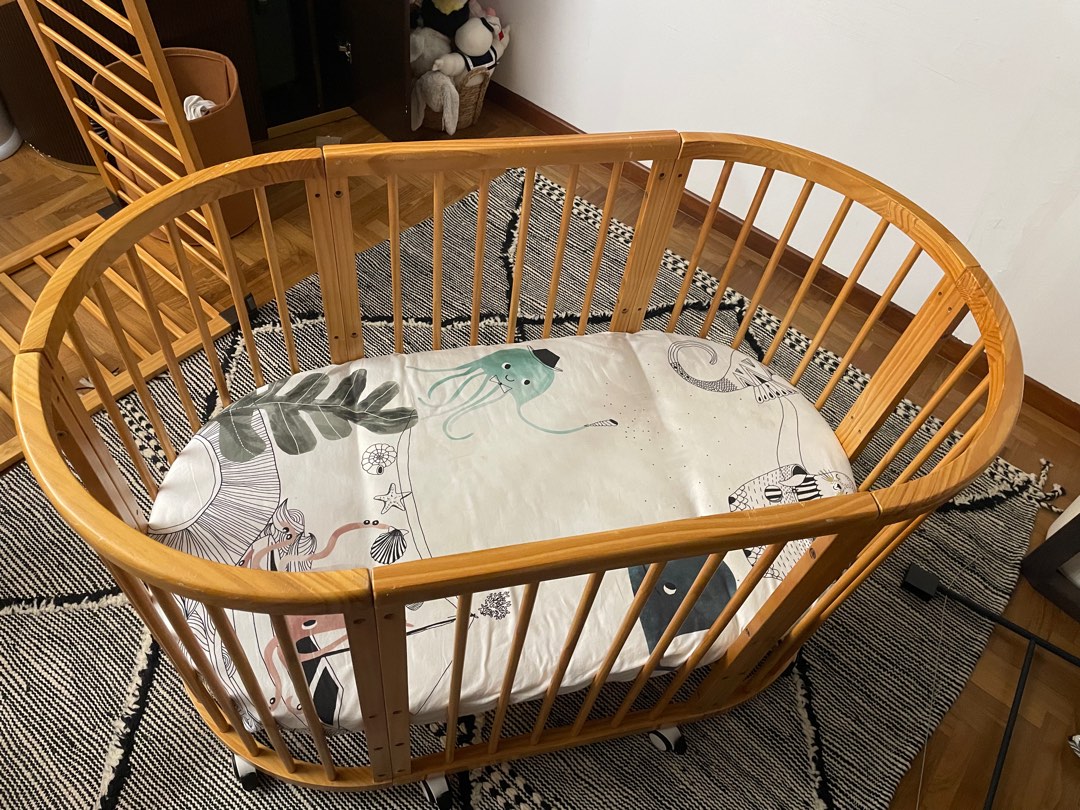 Curved wooden baby cot bed 8 configurations with wheels, Babies & Kids ...