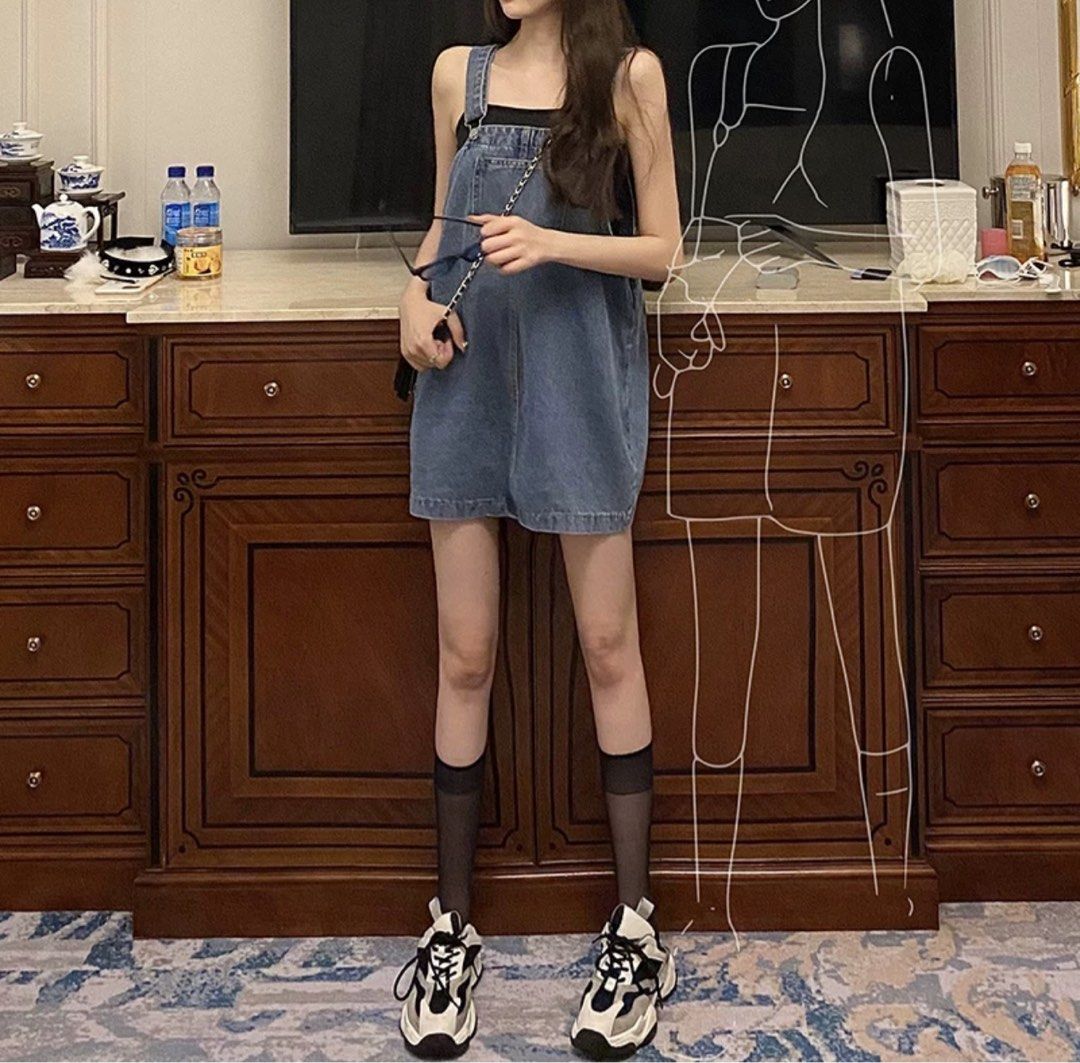 Denim Dungaree Skirt Dress Set Women s Fashion Dresses Sets