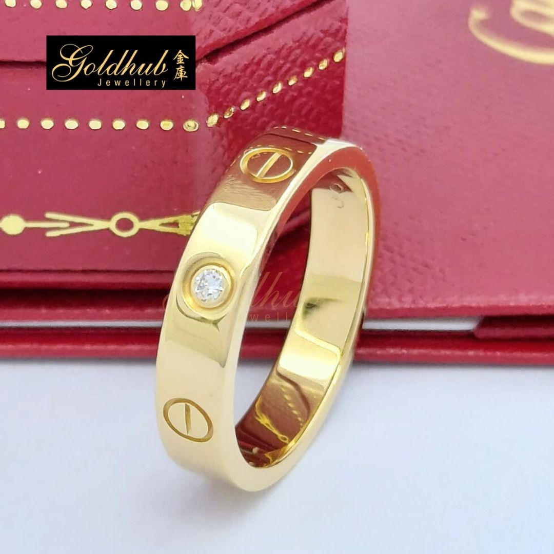 Full set EU Size 52 Preloved Cartier Love Wedding Band 1 Diamond Ring in 750 Yellow Gold Certificate and Box DR00809