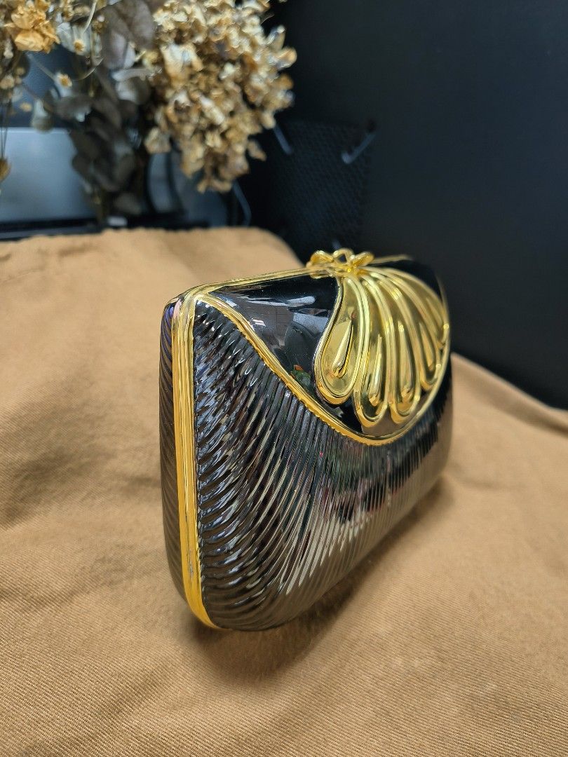 Gold leather sales evening bag