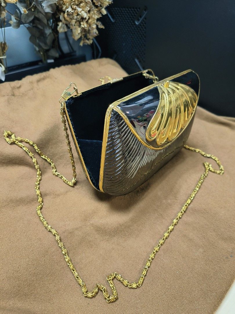 Gold Plated and Dark Grey Metal Evening Bag