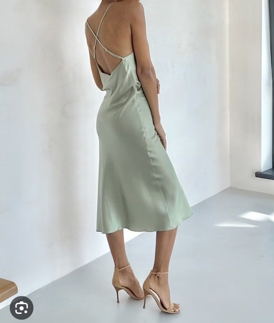 H&m green silk dress online