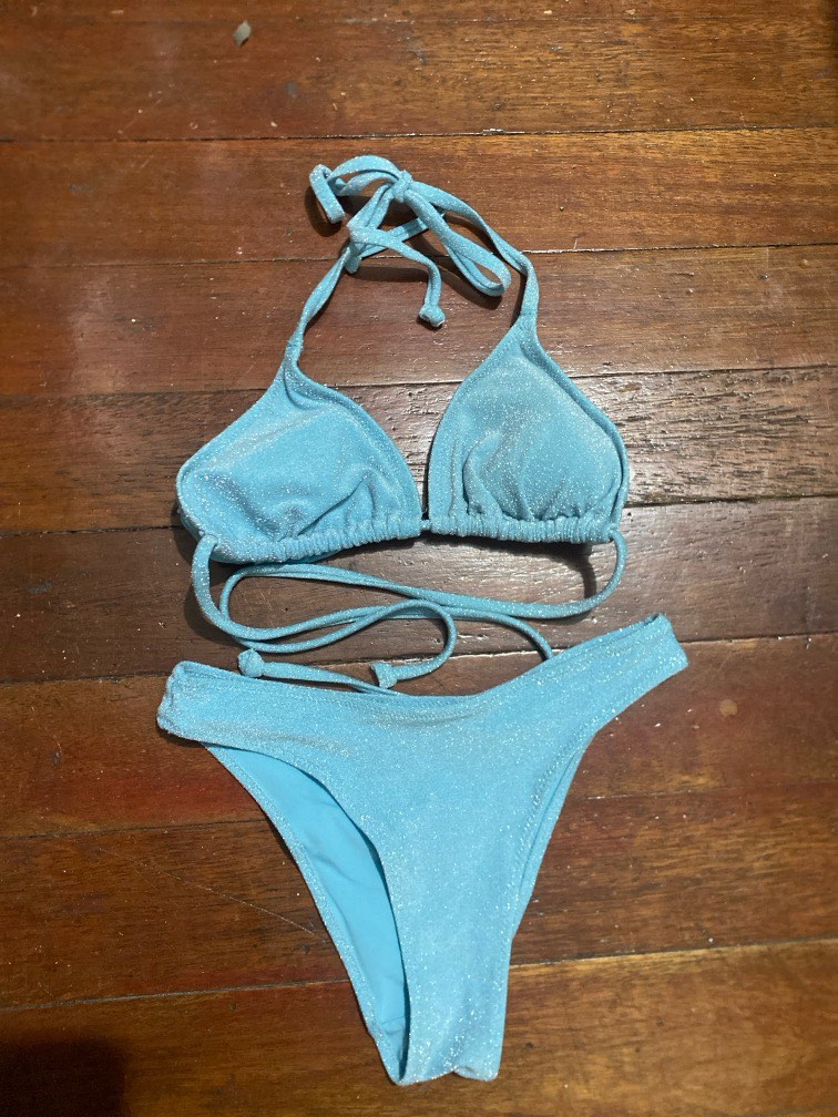 Baby Blue Mica Sparkle Triangl Bikini, Women's Fashion, Swimwear, Bikinis &  Swimsuits on Carousell