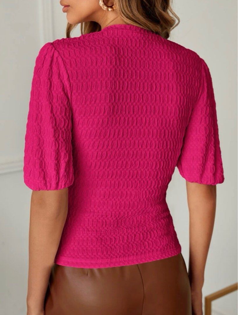 pink puffy blouse