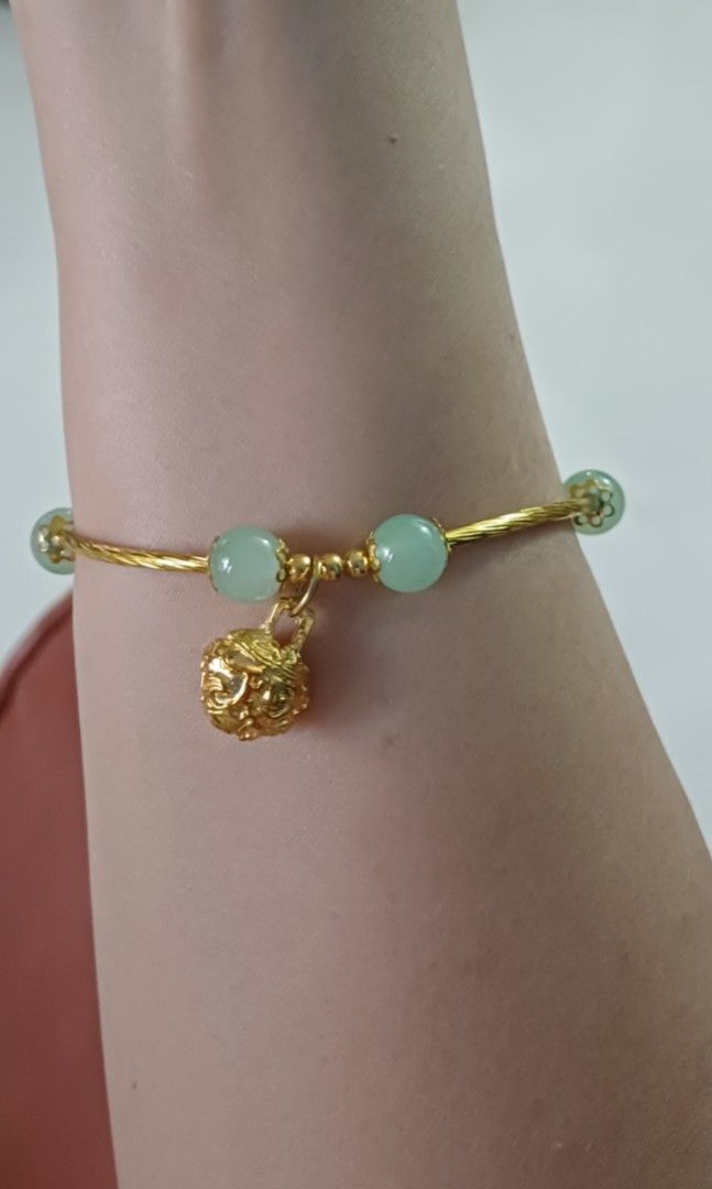 Jade stone bell pendant gold bracelet wrist chain women Women s