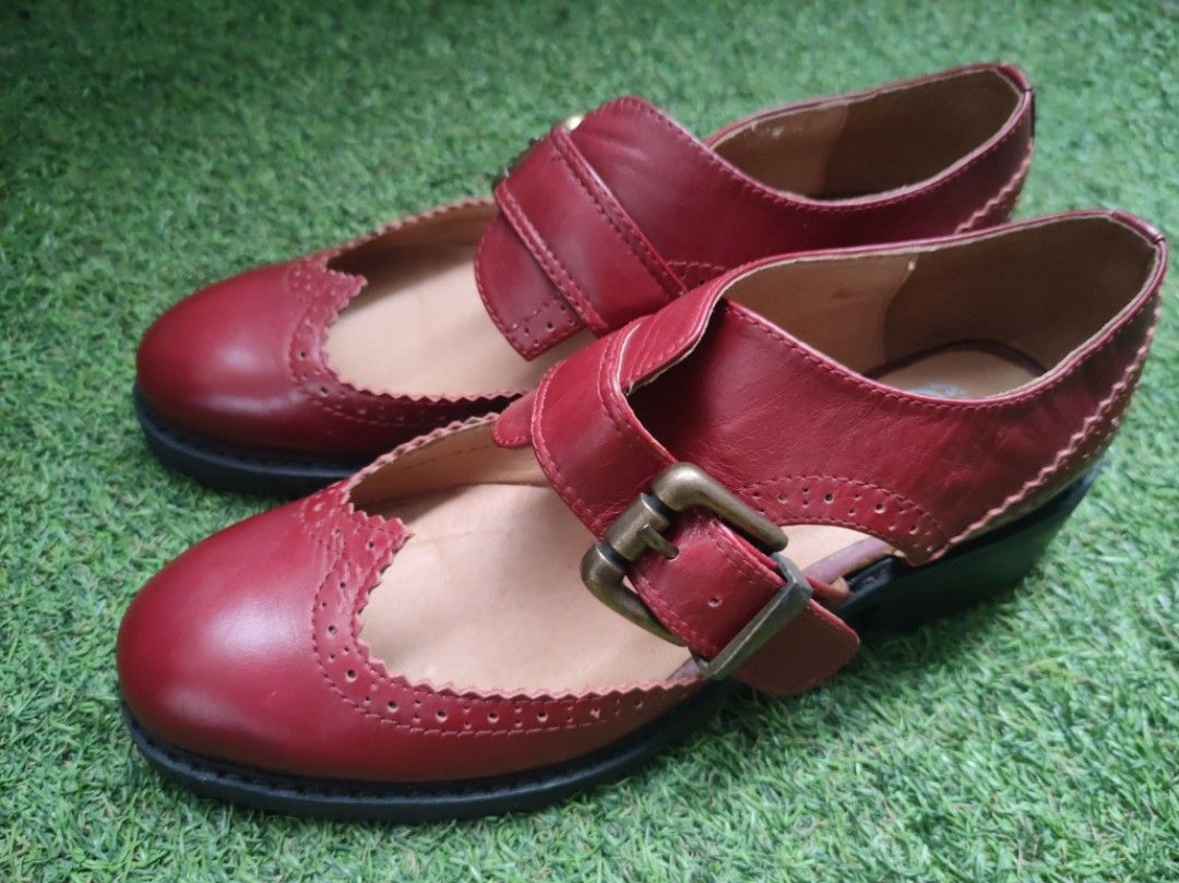 Jeffrey Campbell red leather buckle shoes
