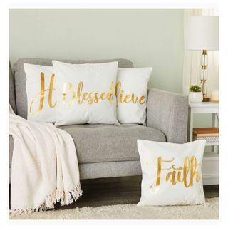 Juvale White  Decorative Throw Pillow Covers, Blessed, Hope, Believe, and Faith (18 x 18 in, 4 Pack)~ 2 Pillows Included