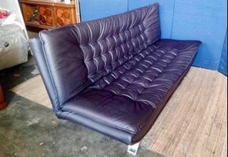 Leather Sofabed 76”L x 53”W x 15”SH  3-4 seater Double size bed Leather seat Bulky foam In good condition