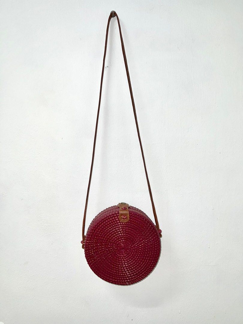Maroon Rattan Bag