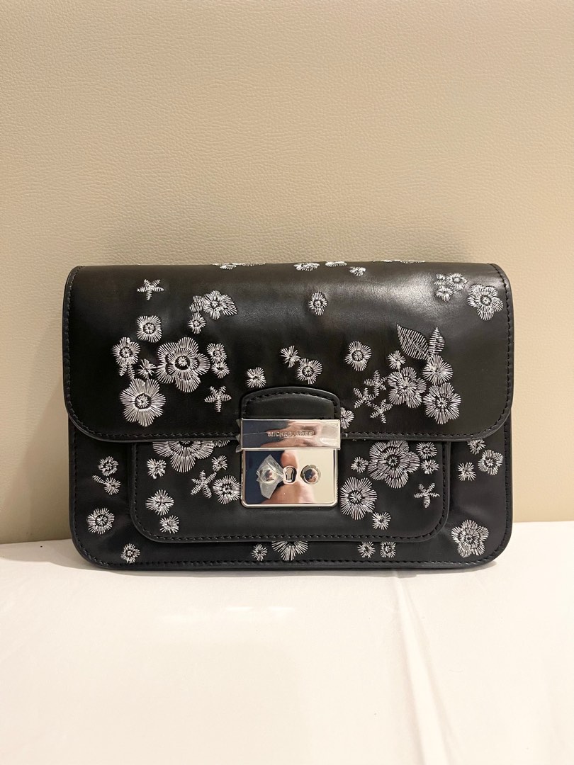 Sloan editor embroidered clearance denim shoulder bag