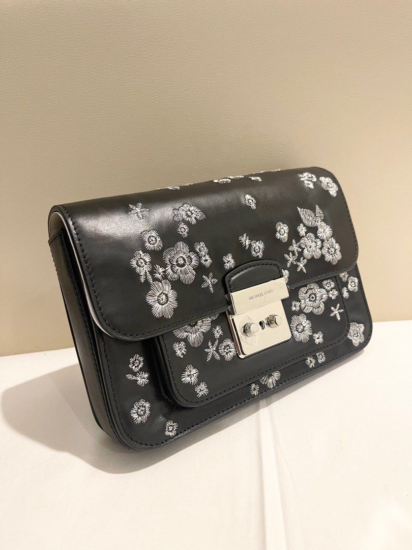 Sloan editor embroidered denim shoulder bag cheap