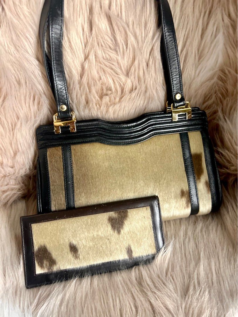 Natural Seal Fur Shoulder bag handbag bundle with matching long wallet