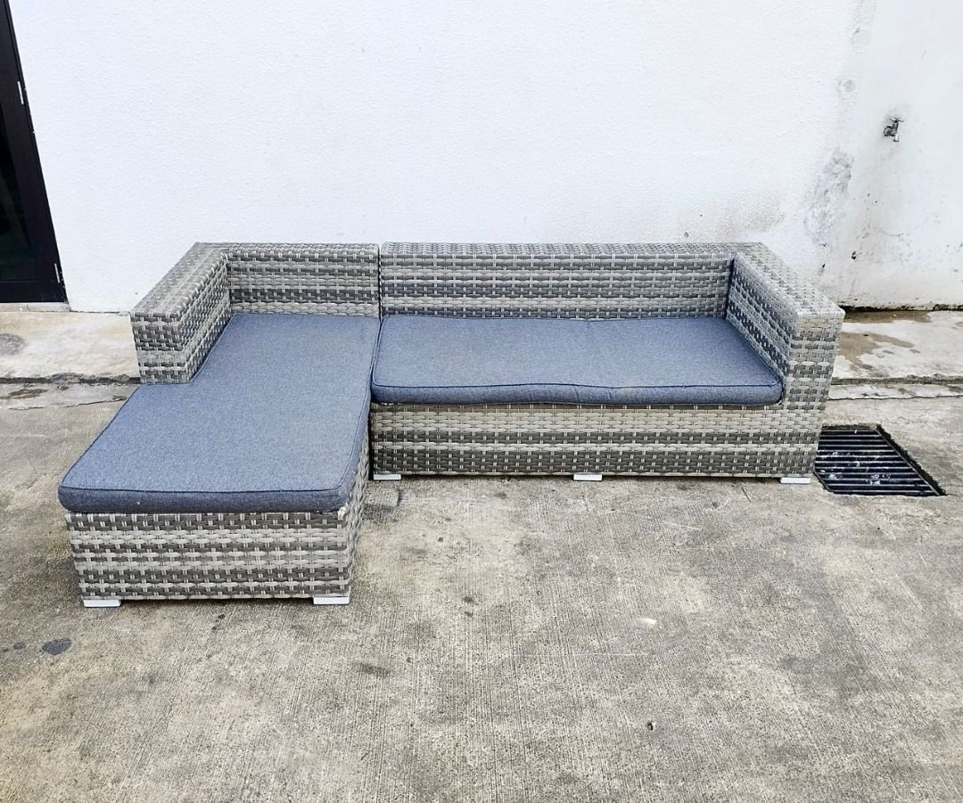 Outdoor Rattan LShape Sofa with Cushions, Furniture & Home Living