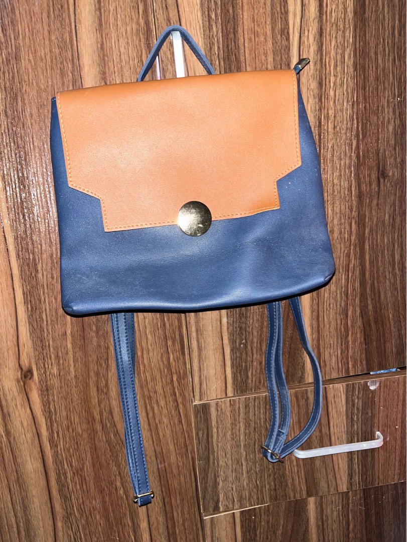 Parisian blue leather backpack Women s Fashion Bags Wallets