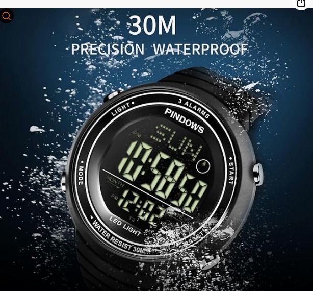PINDOWS Men s Digital Sports Watch Silicone Watchband Waterproof