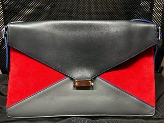 Pre-Loved Authentic Celine Diamond Clutch in Dark Gray & Suede Red