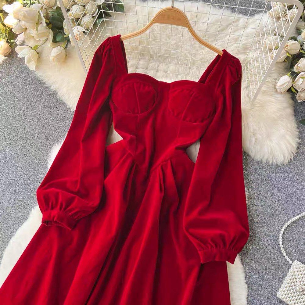 Red dress Chinese new year dress Disney dress event dress