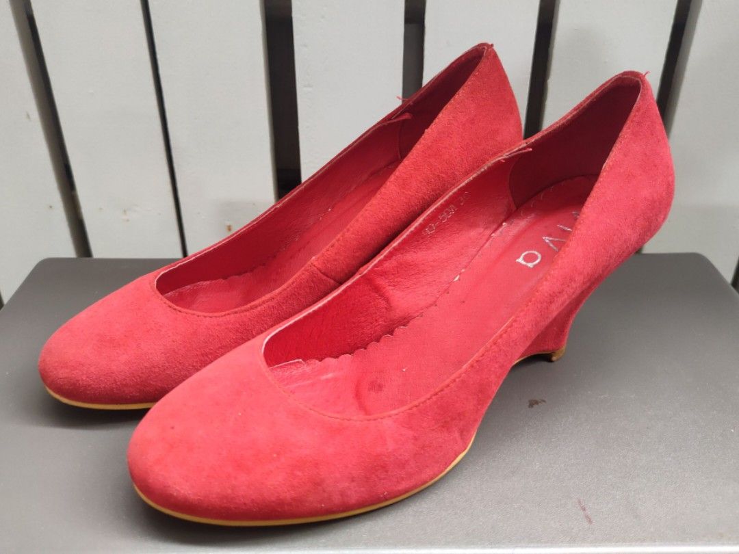 Red suede leather wedges