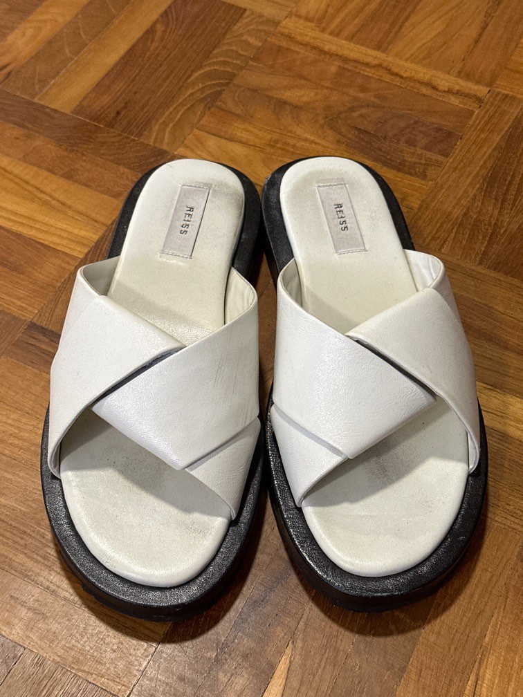 Reiss White Leather Amhurst Sliders