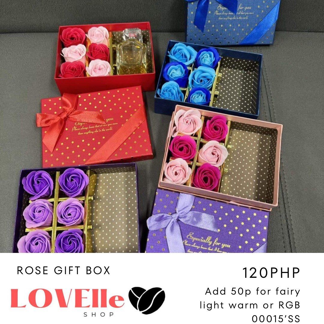 Rose Gift Box (Category: Flowers & Bouquets) located in Cainta. Submitted by iubelle (Listing ID 1281536863, Image 1). Description: Rose Gift box (bear not included) Add 50ph for fairy light warm or RGB.