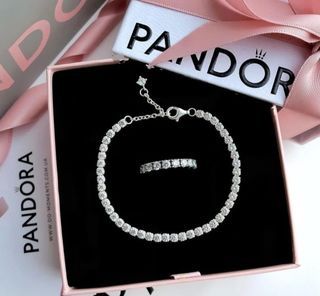 SALE🔥 pandora sparkling tennis bracelet and eternity row ring set