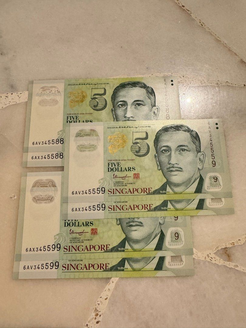Same numbers notes (Category: Currency) located in Singapore. Submitted by AGMW81 (Listing ID 1281594684, Image 1). Description: Rare to find same number $5 notes (NEW) for all 6pcs. .