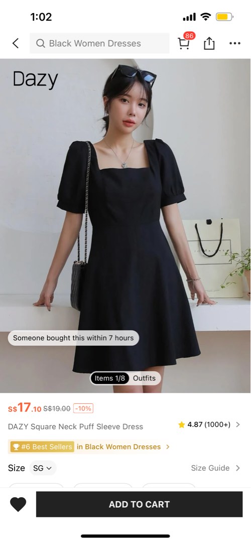 SHEIN DAZY Square Neck Puff Sleeve Dress in BLACK, Women's Fashion, Dresses  & Sets, Dresses on Carousell