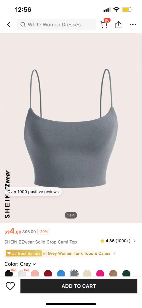 SHEIN EZWear Solid Crop Cami Top in Grey, Women's Fashion, Tops, Sleeveless  on Carousell