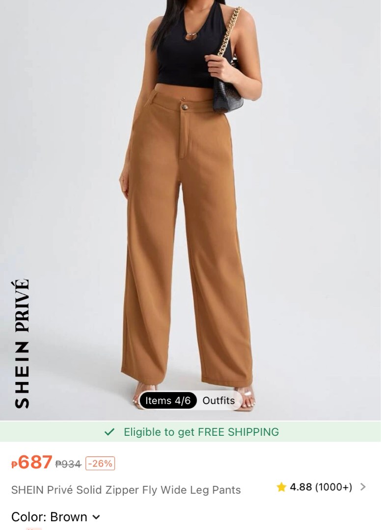 Shein Prive Solid Zipper Fly Wide Leg Pants, Women's Fashion, Bottoms,  Other Bottoms on Carousell