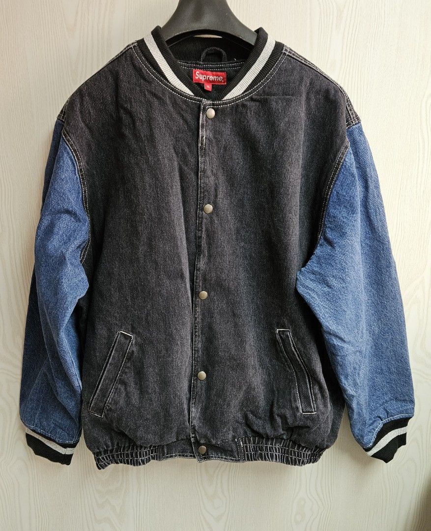 Supreme denim varsity jacket black sales