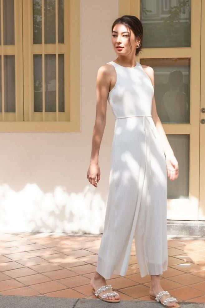 Pleated white jumpsuit top