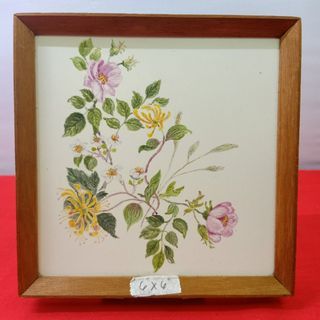 Vintage 6.5"x6.5" Framed and Hand painted Tile by M Wedgwood from UK 1950 *F58