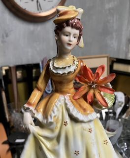 Vintage Antique Mid Century Victorian Dancing Lady Glass Doll Music Box Edelweiss