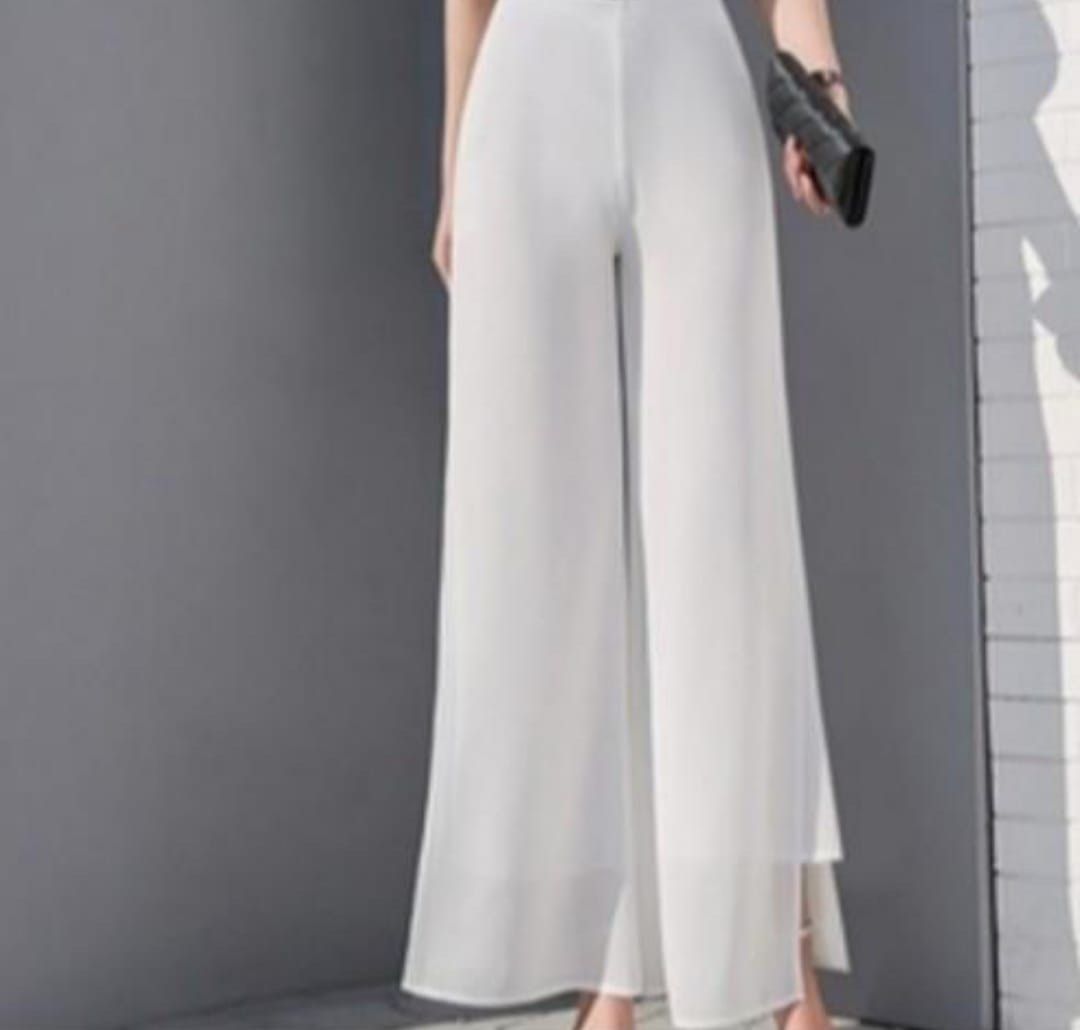 White Chiffon High Waist Wide Leg Pants