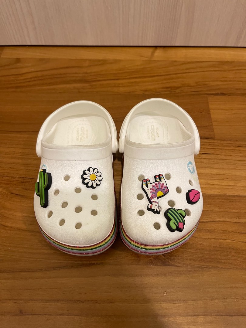 White rainbow crocs clearance