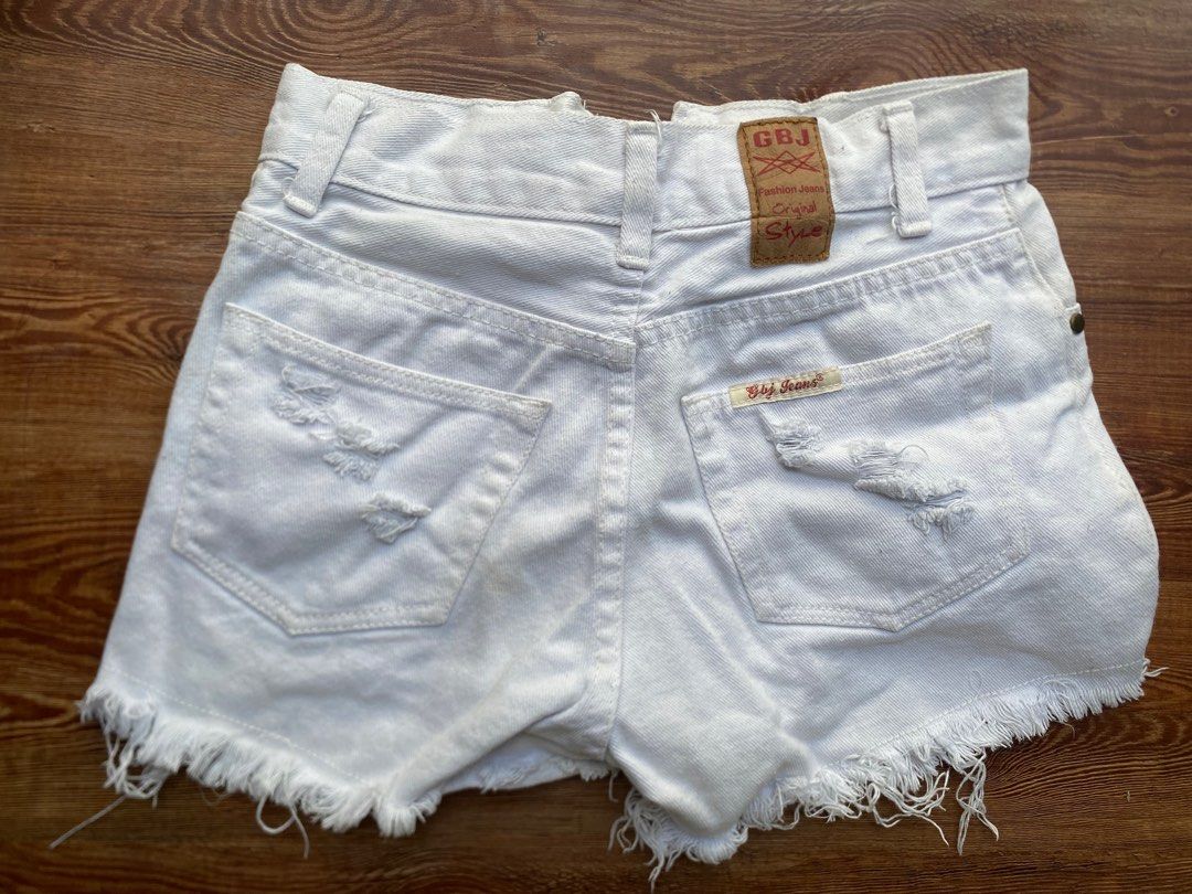 White ripped top denim shorts womens