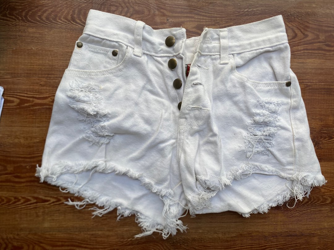 White ripped on sale high waisted shorts