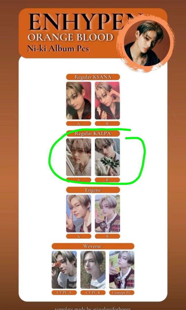 Wtb enhypen orange blood kalpa niki photocard pc a and b, Toys