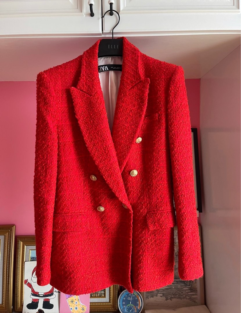 ZARA Red Double Breasted Blazer Jacket for Spring Autumn