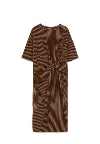 women's brown and blue dress Natalia Blue and Gold Watercolor Maxi Dress - L Size - Women's Dresses