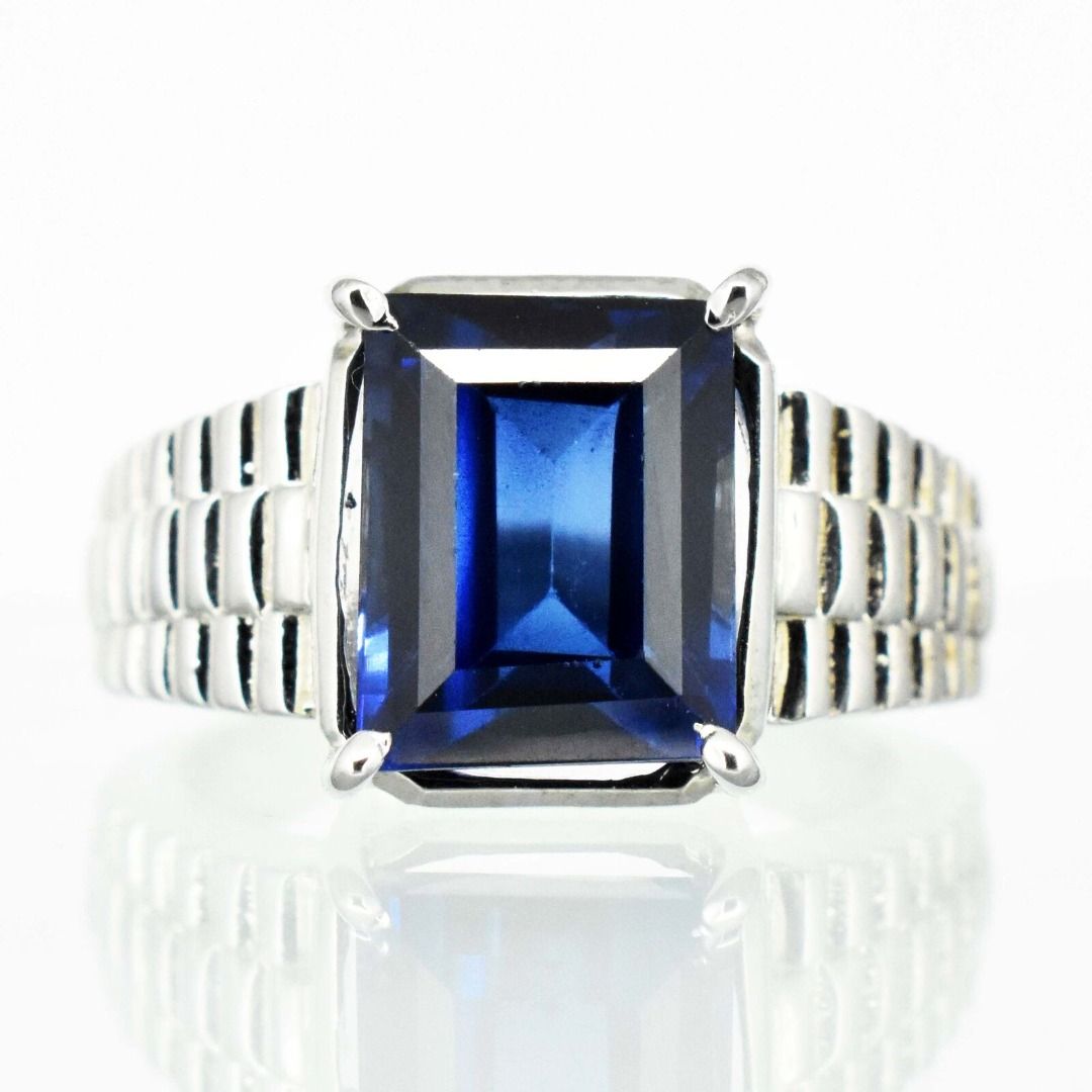 925 Silver Finish with Lab Sapphire Men s Ring Affordable Gift Wedding Ring Add 50 for High Quality Rhodium Plated 18k WGold Plating with Laser