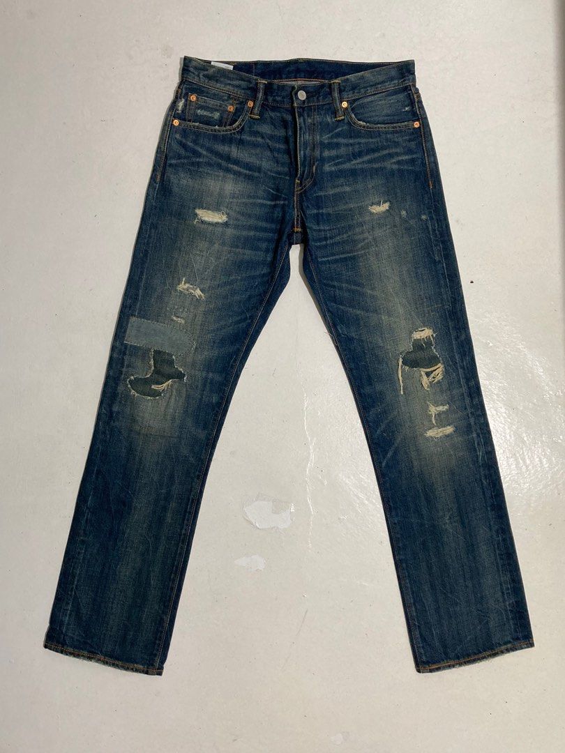 Authentic Levi s 504 leather patch modern straight fit High end China made tattered for Men s Actual Waistline is 32 Men s Fashion Bottoms Jeans on Carousell
