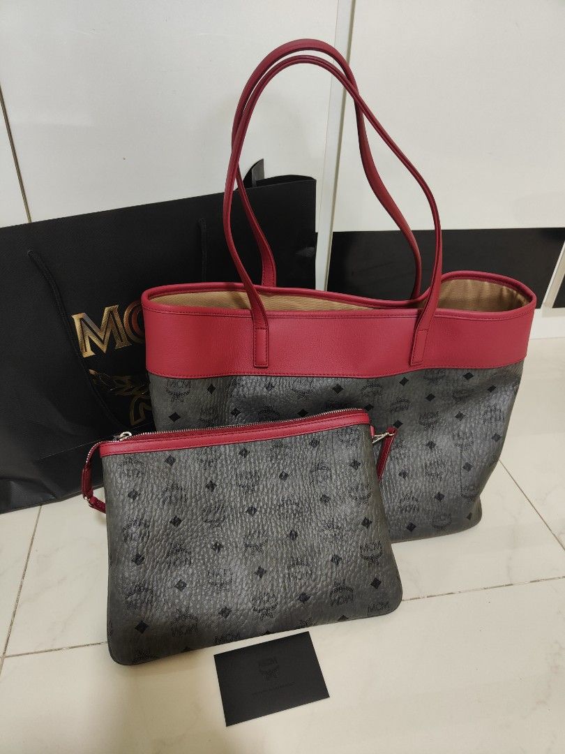 Authentic MCM LARGE Shopper Tote With Pouch Bag
