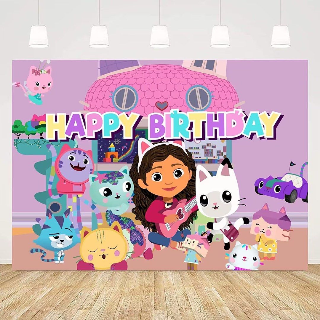 [Avail] 150x100cm Gabby Dollhouse Birthday Backdrop Party Decoration Banner