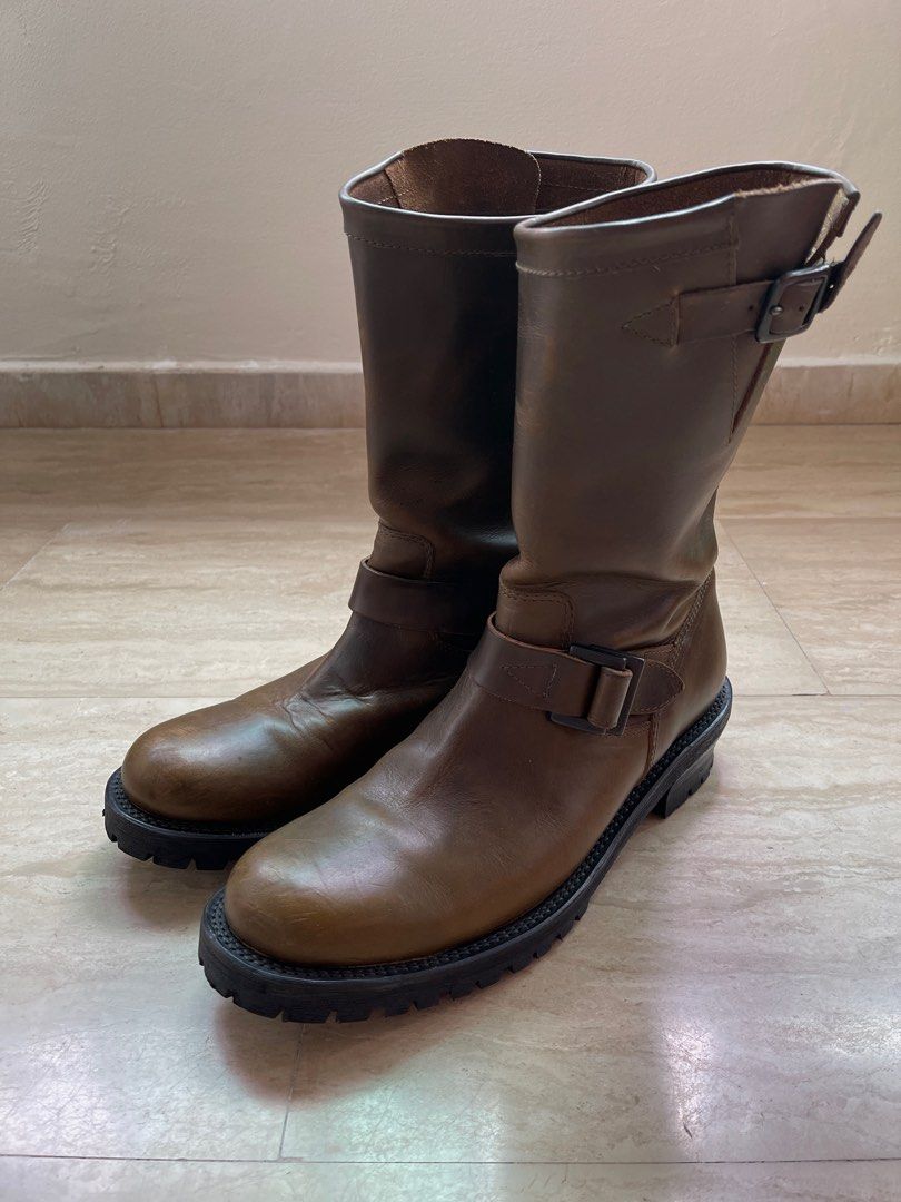 Mens leather engineer boots cheap