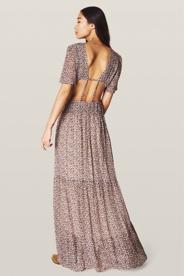 BA&SH Divine georgette metallic thread silk maxi dress gown, Women's  Fashion, Dresses & Sets, Dresses on Carousell